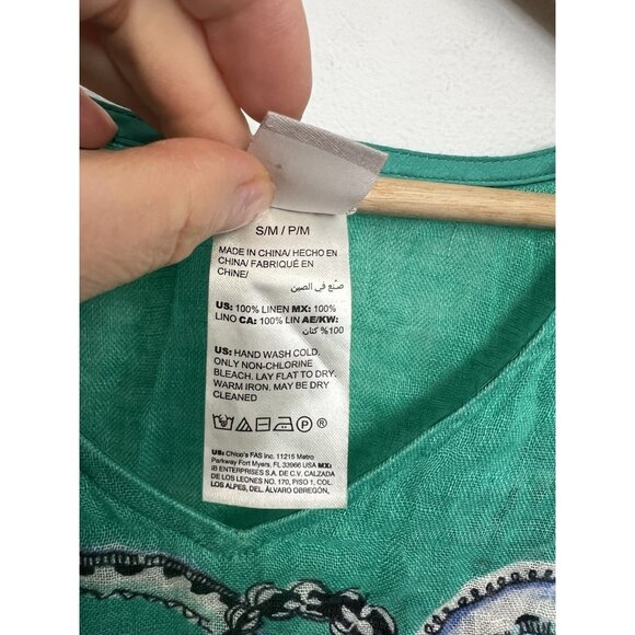 Chicos Women’s 100% Linen Poncho Blouse Cover Up Top Boho Beach S M Paisley - Picture 5 of 11